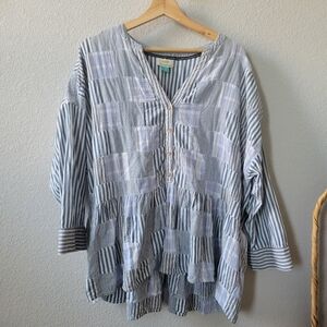 Maeve by Anthropologie Zoe Swing Blouse Blue Patchwork Boho Size 1X